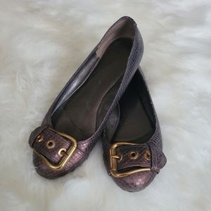 Brown snake skin flats with buckle